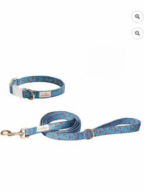 Blue Cherry Print Dog Collar & Leash Set